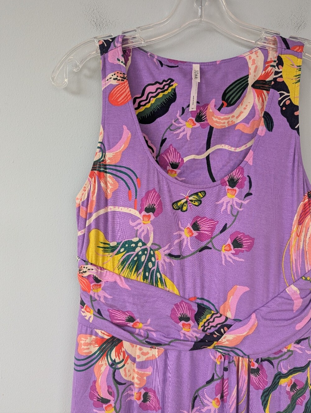 Soma Purple Floral Print Draped Empire Jersey Dress - Picture 8 of 13